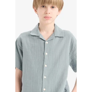 Defacto W3239 Mavi Erkek Çocuk Oversize Geniş Kalıp Polo Yaka Müslin Kısa Kollu Gömlek