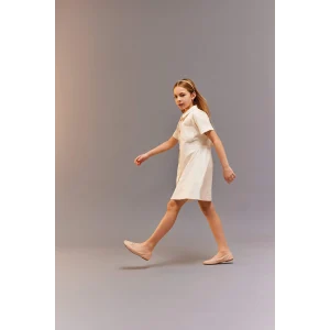 Defacto D9223 Ekru Kız Çocuk Gabardin Cepli Düğmeli Kısa Kollu Elbise