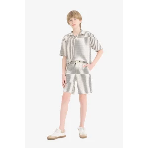 Defacto C2190 Ekru Erkek Çocuk 2li Takım Çizgili Kısa Kollu Polo Tişört Beli Lastikli Şort