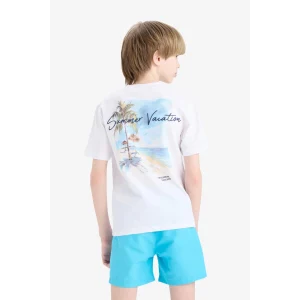 Defacto E3740 Beyaz Erkek Çocuk Bisiklet Yaka Baskılı Kısa Kollu Tişört