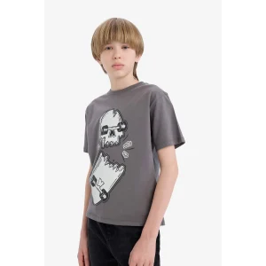 Defacto D9293 Antrasit Erkek Çocuk Bisiklet Yaka Kaykay Baskılı Kısa Kollu Tişört