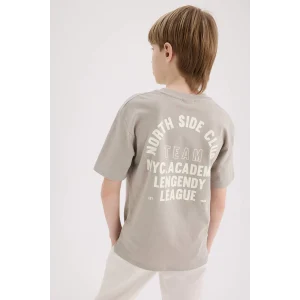 Defacto D9265 Gri Erkek Çocuk Bisiklet Yaka Sırt Baskılı Kısa Kollu Tişört