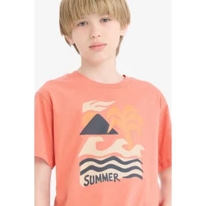 Defacto E6317 Turuncu Erkek Çocuk Bisiklet Yaka Baskılı Kısa Kollu Tişört