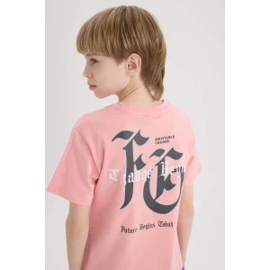 Defacto E0101 Pembe Erkek Çocuk Bisiklet Yaka Sırt Baskılı Kısa Kollu Tişört