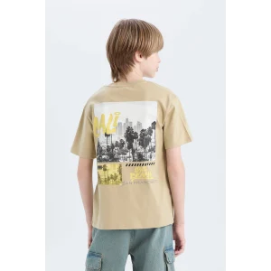 Defacto D9267 Haki Erkek Çocuk Bisiklet Yaka Sırt Baskılı Kısa Kollu Tişört