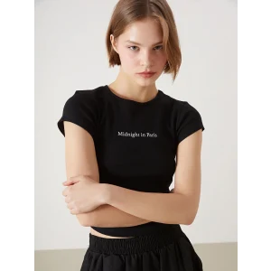 XSIDE Siyah Bisiklet Yaka Baskılı Paris Kadın Tişört