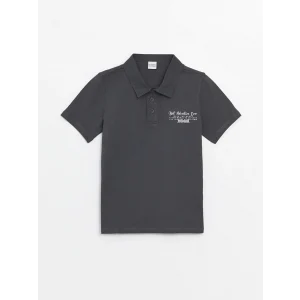 LCW Kids Antrasit Polo Yaka Baskılı Kısa Kollu Erkek Çocuk Tişört