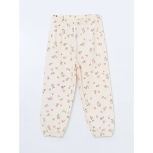 LCW Kids Ekru Beli Lastikli Çiçekli Kız Çocuk Eşofman Alt