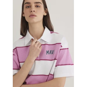 Mavi 1613005-89359 Mavi Logo Baskılı Pembe Çizgili Polo Tişört