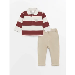 LCW Kids Karişik Polo Yaka Uzun Kollu Erkek Bebek Tişört ve Pantolon 2li Takım