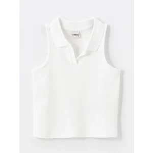 LCW Kids Ekru Polo Yaka Kız Çocuk Crop Atlet