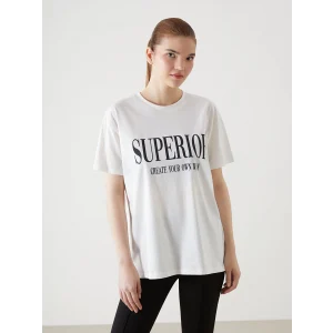 XSIDE ACTIVE Beyaz Bisiklet Yaka Baskılı Kadın Spor Tişört