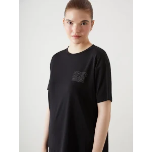 XSIDE ACTIVE Siyah Bisiklet Yaka Baskılı Kadın Spor Tişört