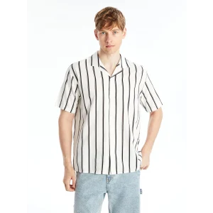 XSIDE Siyah Regular Fit Kısa Kollu Çizgili Erkek Gömlek