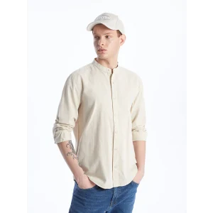 XSIDE Bej Regular Fit Uzun Kollu Keten Karışımlı Erkek Gömlek