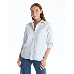 LCWAIKIKI Classic Mavi Çizgili Uzun Kollu Kadın Gömlek