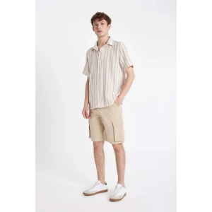 Defacto C5382 Bej Relax Fit Düz Paça Gabardin Kargo Bermuda Şort