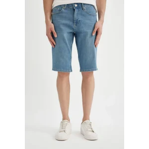 Defacto C2692 Mavi Slim Fit Dar Kesim Jean Bermuda Şort
