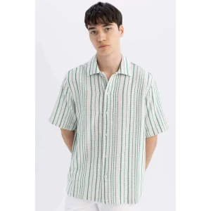 Defacto D2059 Yeşil Relax Fit Yazlık Çizgili Kısa Kollu Gömlek