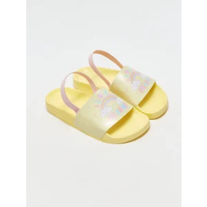 LCW STEPS Sari Baskılı Tek Bantlı Kız Çocuk Terlik