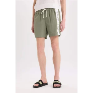 Defacto E0995 Haki Baskılı File Astarlı Diz Üstü Deniz Şortu