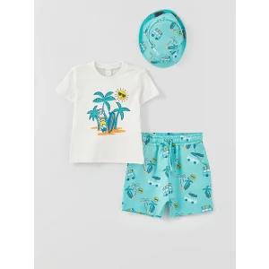 LCW baby Ekru Bisiklet Yaka Desenli Erkek Bebek 3lü Takım