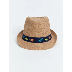 LCW ACCESSORIES Bej Dinozor Baskılı Erkek Çocuk Hasır Fötr Şapka