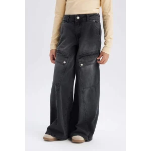 Defacto D9693 DENIM Kız Çocuk Wide Leg Kargo Geniş Paça Pamuklu Pantolon