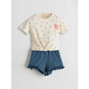 LCW baby Bej Beli Lastikli Kız Bebek Tişört ve Şort 2li
