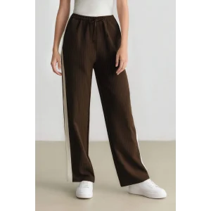 Defacto E6102 Kahve Coool Wide Leg Çizgili Kumaş Palazzo Pantolon Normal Bel