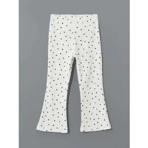LCW Kids Ekru Beli Lastikli Puantiyeli Kız Çocuk İspanyol Paça Tayt