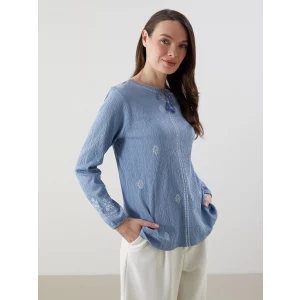 LCW Grace Mavi Bağlamalı Yaka Desenli Kadın Bluz