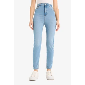 Defacto D8181 İndigo Anna Skinny Fit Yüksek Bel Düz Paça Uzun Jean Taş Yıkama Pantolon