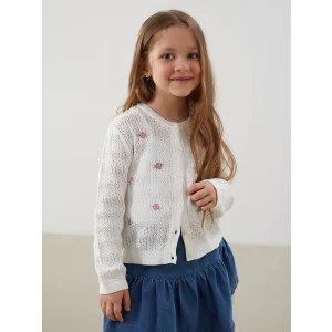 LCW Kids Ekru Bisiklet Yaka Dantelli Kız Çocuk Triko Hırka