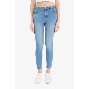 Defacto D8189 İndigo Skinny Fit Yüksek Bel Düz Paça Uzun Jean Taş Yıkama Pantolon
