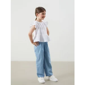 LCW Kids Beyaz Müslin Kız Çocuk Bluz ve Pantolon 2li