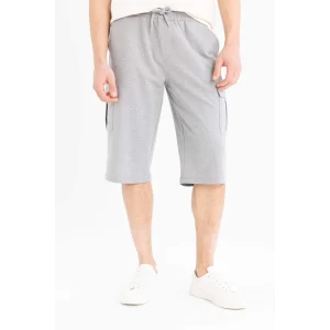 Defacto T4693 Gri Slim Fit Dar Kesim Kargo Cepli Basic Düz Kapri Şort