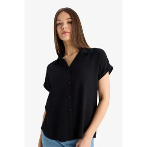 Defacto N7819 Siyah Regular Fit Basic Düz Viskon Kısa Kollu Gömlek