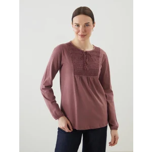 LCW Grace Pembe Bağlamalı Yaka Nakışlı Kadın Bluz