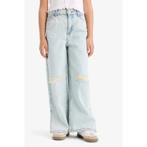 Defacto Z4708 Mavi Kız Çocuk Wide Leg Yırtık Detaylı Geniş Paça Jean Pantolon