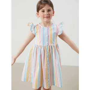 LCW Kids Karişik Bisiklet Yaka Kız Çocuk Poplin Elbise