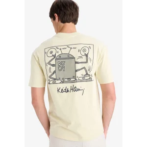 Defacto E3257 Ekru %100 Pamuk Keith Haring Boxy Fit Bisiklet Yaka Kısa Kollu Tişört