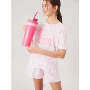 LCW Kids Pembe Bisiklet Yaka Kız Çocuk Şortlu Pijama Takımı