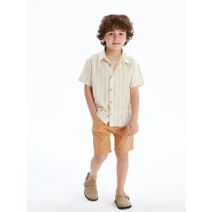LCW Kids Bej Çizgili Erkek Çocuk Gömlek ve Şort 2li