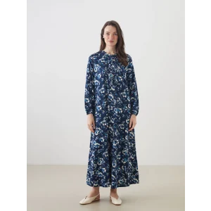 LCW Grace Lacivert Bisiklet Yaka Çiçekli A Kesim Elbise