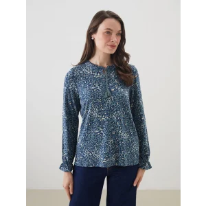 LCW Grace Mavi Bağlamalı Yaka Etnik Desenli Bluz
