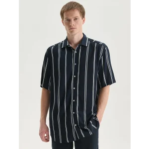 LCW Vision Lacivert Regular Fit Kısa Kollu Çizgili Erkek Gömlek