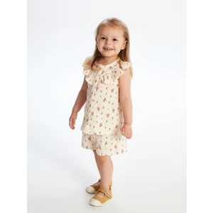 LCW baby Ekru Bisiklet Yaka Çiçekli Kız Bebek Bluz ve Şort 2li