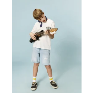 LCW Kids Indigo Beli Ayarlanabilir Lastikli Erkek Çocuk Jean Şort
