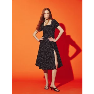 XSIDE Siyah Kare Yaka Puantiyeli Kadın Elbise